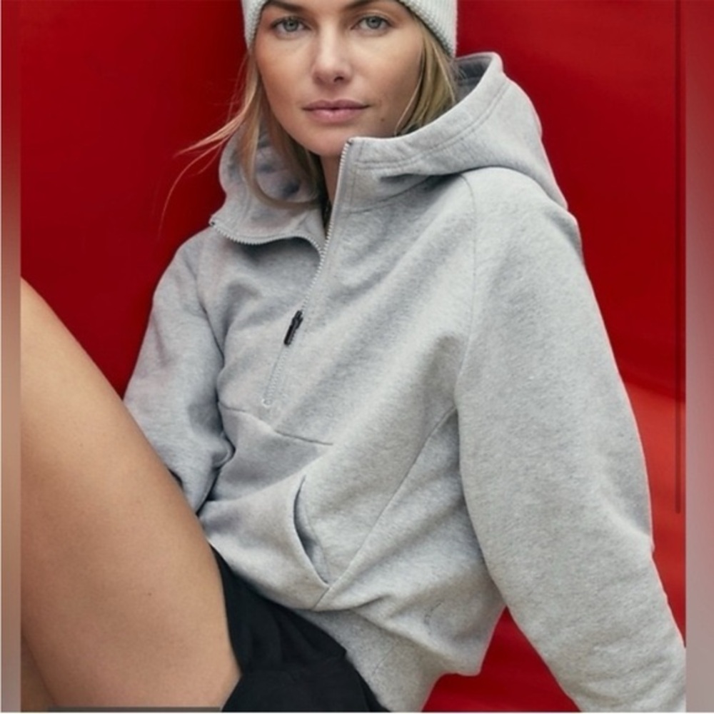 Athleta Easy Fleece 1/2 Zip Hoodie - gray, size medium